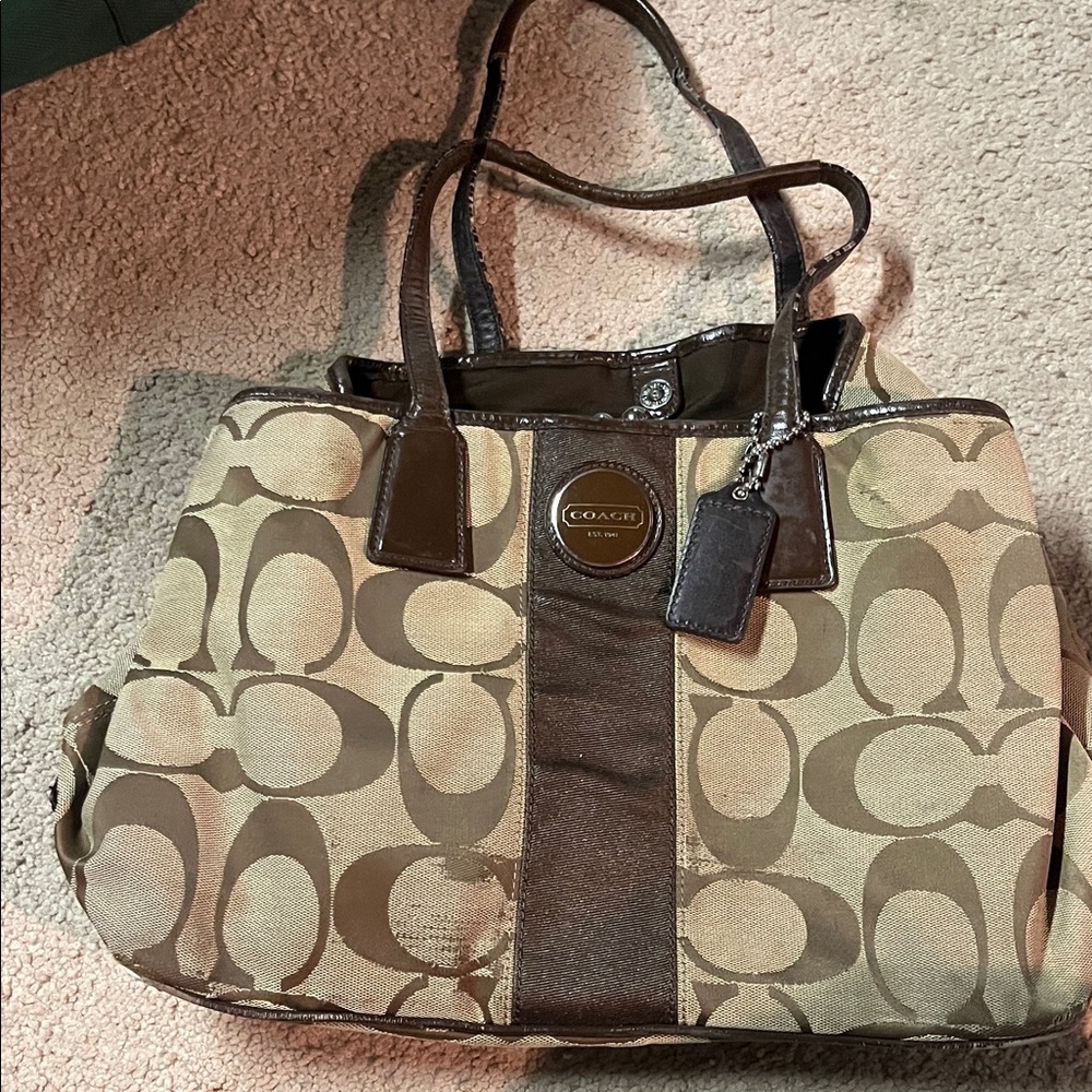 Coach Tan and Brown Signature Tote